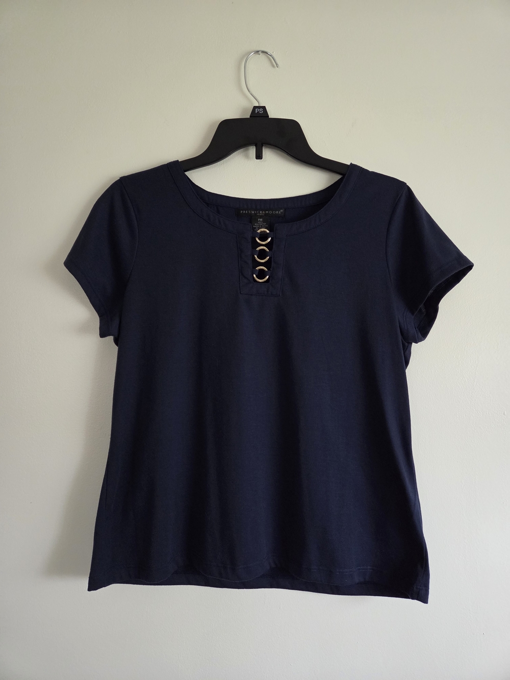 Preswick & Moore Navy Short-Sleeve Top with Gold Ring Accents